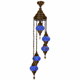 Turkish Mosaic Chandelier  - 5 Bulbs - 12"x45" - Royal Blue