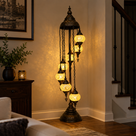 Turkish Mosaic Table Lamp - 7 Bulbs - 16"x58" - Amber