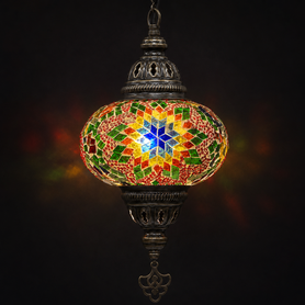 Turkish Mosaic Lantern Hanging Single Chain B3S - 6"x24" - B3S