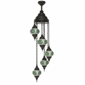 Turkish Mosaic Chandelier  - 5 Bulbs - 12"x45" - Green