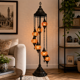 Turkish Mosaic Table Lamp - 7 Bulbs - 16"x58" - Orange