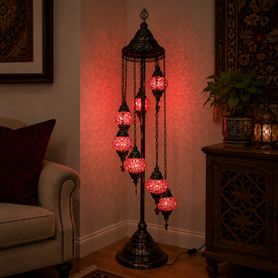 Turkish Mosaic Table Lamp - 7 Bulbs - 16"x58" - Red