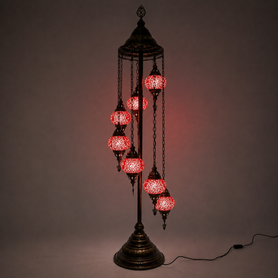 Turkish Mosaic Table Lamp - 7 Bulbs - 16"x58" - Red