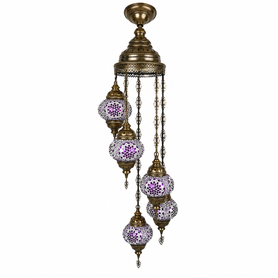 Turkish Mosaic Chandelier  - 5 Bulbs - 12"x45" - Purple