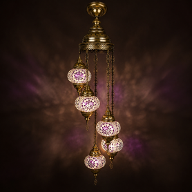 Turkish Mosaic Chandelier  - 5 Bulbs - 12"x45" - Purple