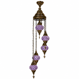 Turkish Mosaic Chandelier  - 5 Bulbs - 12"x45" - Purple