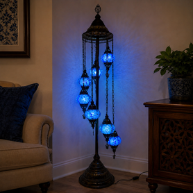Turkish Mosaic Table Lamp - 7 Bulbs - 16"x58" - Royal Blue