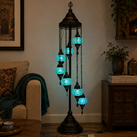 Turkish Mosaic Table Lamp - 7 Bulbs - 16"x58" - Turquoise