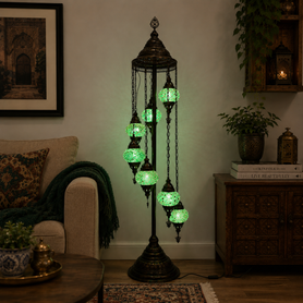 Turkish Mosaic Table Lamp - 7 Bulbs - 16"x58" - Green