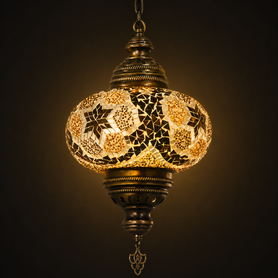 Turkish Mosaic Lantern Hanging Single Chain B4S - 9"x28" - B4S