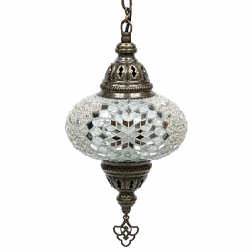 Turkish Mosaic Lantern Hanging Single Chain B3S - 6"x24" - B3S - White