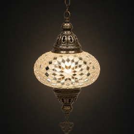 Turkish Mosaic Lantern Hanging Single Chain B3S - 6"x24" - B3S - White