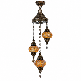 Turkish Mosaic Chandelier  - 3 Bulbs - 12"x33" - Amber