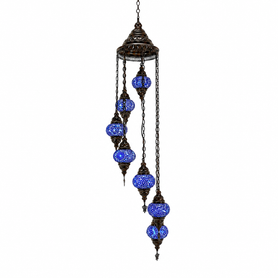 Turkish Mosaic Chandelier  - 7 Bulbs - 16"x60" - Royal Blue