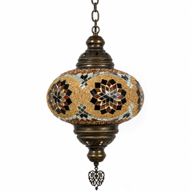 Turkish Mosaic Lantern Hanging Single Chain B4S - 9"x28" - B4S - Amber