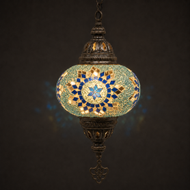 Turkish Mosaic Lantern Hanging Single Chain - 4"x23" -  B1S - Royal Blue