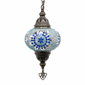Turkish Mosaic Lantern Hanging Single Chain - 4"x23" -  B1S - Royal Blue