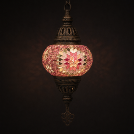 Turkish Mosaic Lantern Hanging Single Chain - 4"x23" -  B1S - Pink