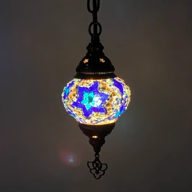 Turkish Mosaic Lantern Hanging Single Chain - 4"x23" -  B1S - Turquoise