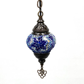 Turkish Mosaic Lantern Hanging Single Chain - 4"x23" -  B1S - Turquoise