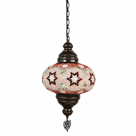 Turkish Mosaic Lantern Hanging Single Chain B4S - 9"x28" - B4S - Red