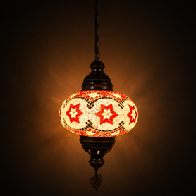 Turkish Mosaic Lantern Hanging Single Chain B4S - 9"x28" - B4S - Red