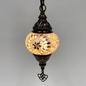 Turkish Mosaic Lantern Hanging Single Chain - 4"x23" -  B1S - White