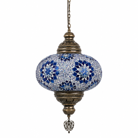 Turkish Mosaic Lantern Hanging Single Chain B4S - 9"x28" - B4S - Royal Blue