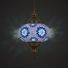 Turkish Mosaic Lantern Hanging Single Chain B4S - 9"x28" - B4S - Royal Blue