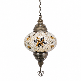 Turkish Mosaic Lantern Hanging Single Chain - 5"x23.5" - B2S - Amber