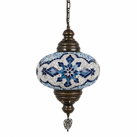 Turkish Mosaic Lantern Hanging Single Chain B4S - 9"x28" - B4S - Turquoise