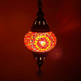 Turkish Mosaic Lantern Hanging Single Chain - 5"x23.5" - B2S - Orange