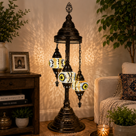 Turkish Mosaic Table Lamp - 3 Bulbs - 12"x30" - Amber