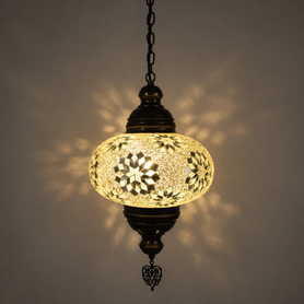 Turkish Mosaic Lantern Hanging Single Chain B4S - 9"x28" - B4S - White