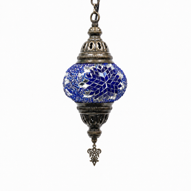 Turkish Mosaic Lantern Hanging Single Chain - 5"x23.5" - B2S - Royal Blue