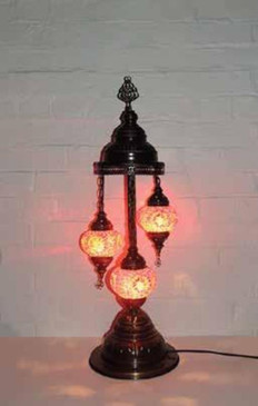 Turkish Mosaic Table Lamp - 3 Bulbs - 12"x30" - Red