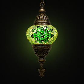 Turkish Mosaic Lantern Hanging Single Chain - 5"x23.5" - B2S - Green