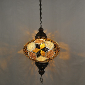 Turkish Mosaic Lantern Hanging Single Chain B5S - 14.5"x33" - B5S - Amber