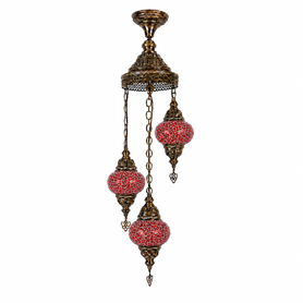 Turkish Mosaic Chandelier  - 3 Bulbs - 12"x33" - Red - B2