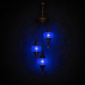 Turkish Mosaic Chandelier  - 3 Bulbs - 12"x33" - Royal Blue - B2