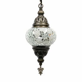 Turkish Mosaic Lantern Hanging Single Chain - 5"x23.5" - B2S - White