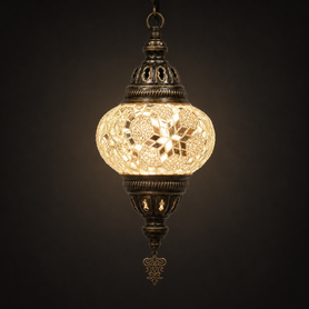Turkish Mosaic Lantern Hanging Single Chain - 5"x23.5" - B2S - White