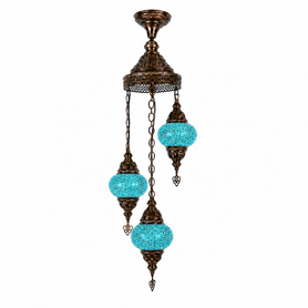 Turkish Mosaic Chandelier  - 3 Bulbs - 12"x33" - Turquoise