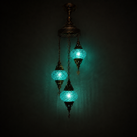 Turkish Mosaic Chandelier  - 3 Bulbs - 12"x33" - Turquoise