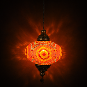 Turkish Mosaic Lantern Hanging Single Chain B5S - 14.5"x33" - B5S - Orange