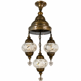 Turkish Mosaic Chandelier  - 3 Bulbs - 12"x33" - White