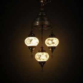 Turkish Mosaic Chandelier  - 3 Bulbs - 12"x33" - White