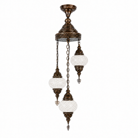 Turkish Mosaic Chandelier  - 3 Bulbs - 12"x33" - White