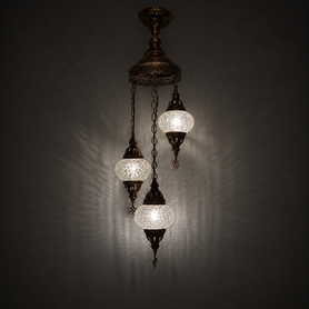 Turkish Mosaic Chandelier  - 3 Bulbs - 12"x33" - White