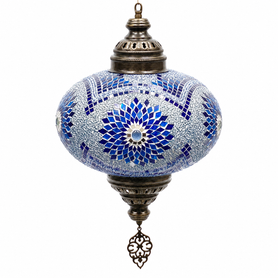 Turkish Mosaic Lantern Hanging Single Chain B5S - 14.5"x33" - B5S - Royal Blue